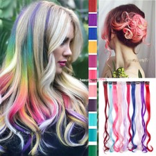 Extension De Cheveux Colorés À Clip Ondulé 3 Pièces Bande De Couleur Lisse /