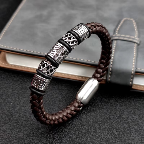 Bracelet cuir marron punk - cuir, 5