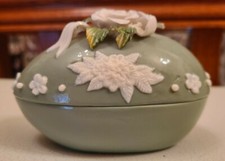 Vintage Porcelain Egg Shaped Candy Dish With Flowered Lid