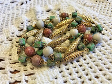 Collier ancien perles pâte de verre plaqué or multicolore
