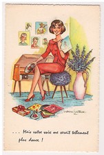 Old postcard illustration Hanitzsch - your voice - vinyl record electrophone