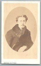 CDV 1870's Passage chez Bertall in Winter Man with fur coat posing Photo