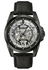 Unused BULOVA Sutton 98A304 Silver Skeleton Auto Black Men's Watch in Box
