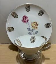 Vintage Winterling Roslou Bavaria set tea cup & 7 3/4” plate Roses Gold Trimmed