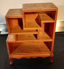Vintage Miniature Doll House Furniture - 1:16 Wood Abstract Bookshelf / Cabinet
