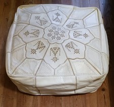 Pouf marocain cuir blanc