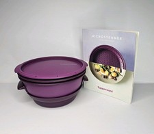 Tupperware Micro Steamer 2 Tier Microwave Cooker & Recipe Book Purple Used Once 