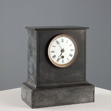 Horloge d'Appui Ancien Marbre Noir Métal Verre du XIXe Siècle Original