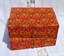 VINTAGE SEWING FURNITURE DUO with 2 Drawers and Fabric Covered circa 1940