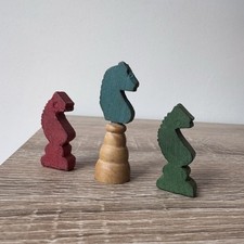 A Lot of 3 Vintage Wooden Antique Small Horse Pawns