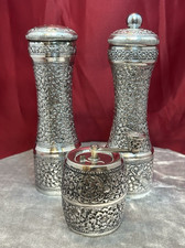 ANTIQUE FRENCH SILVER 900 SALT SHAKE PEPPER AND SPICE GRINDER SET MARLUX 540 GR