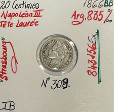 20 CENTIMES NAPOLEON III (1866BB) Pièce de monnaie en Argent // Qualité : TB