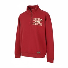 Superdry Vintage Athlétique Moitié Zip Homme Sweat M Rouge Logo Coton