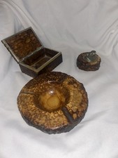 VINTAGE ALABASTER STONE SMOKING SET BOX CIGARS LIGHTER ASHTRAY