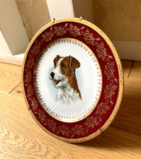Fox Terrier Dog Plate - Royal Limoges Lys Porcelain Fine Gold with Stand