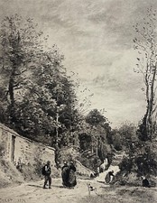 Corot route de ville d'Avray graveur H Toussaint pointe sèche de 1910 Barbizon