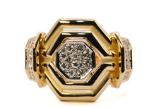 Bague vintage Chaumet Paris diamant or jaune 18 carats hexagone déclaration...