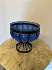 Vase art déco verre Montée Sur Fer Forgé Ancien Couleur Vase Un Bleu Magnifique