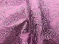 Tissu soie Brodée MUGUET vieux rose au mètre