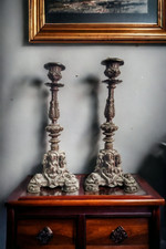 Pair of NAPOLEON III 19th Century Brown Patina Rule CANDLE HOLDERS