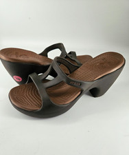 Crocs Cypres II Heeled Slip On Platform Sandal Sz 9 Mocha Brown Open Toe Comfort