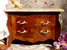 ANCIENNE COMMODE MINIATURE style Louis XV/ MEUBLE de MAITRISE MARQUETERIE XIXe
