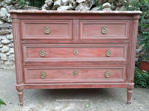Commode patinée rouge rose - commode, et