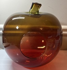 Vintage Rainbow Blown Art Glass Apple Air Plant Terrarium Amberina Mid Century