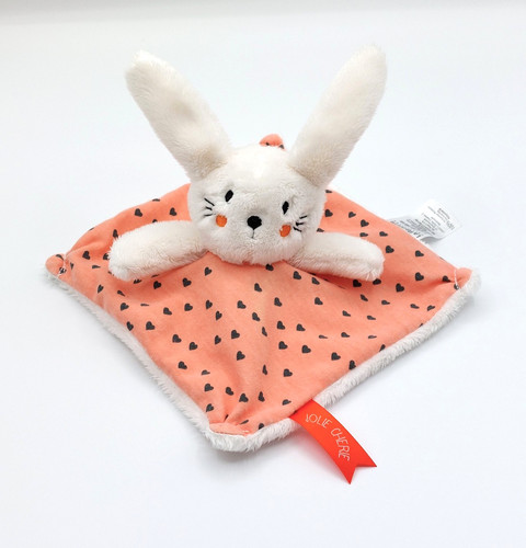 Doudou plat lapin orange blanc