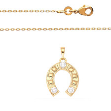 Collier - Femme/Homme - Pendentif - Fer à Cheval - Plaqué Or Jaune 750/1000