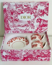 Dior Toile de Jouy Red Porcelain Cup & Saucer Set of 2 with Box Coffee Tea Cups