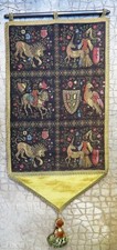 BANNIERE brodée motifs MEDIEVAUX DAME à la LICORNE BESTIAIRE FABULEUX fil d'or