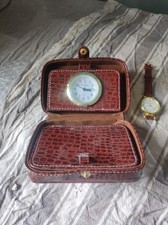superbe coffret vintage charles léman montre femme et réveil voyage style croco