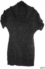 Pull tunique gris chine. Manches courtes. Acrylique. Laine. Taille 38