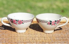 Lot of 2 Antique Earthenware Bowl Cups Pink Flowers Saint-Amand Céranor