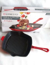poêle a frire grill viandes / ERNESTO / fonte émaillée rouge / emballage d,origi