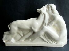 Femme et une biche signée FONTINELLE, Sculpture céramique craquelée Art Déco