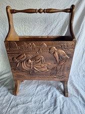  Ancien Porte Revue Journaux Bois Cuivre Scene Paysane  Vintage 