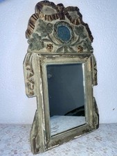 Antique Wood Carved Mirror Louis XVI Style Polychrome Grape Ribbon 19th Century