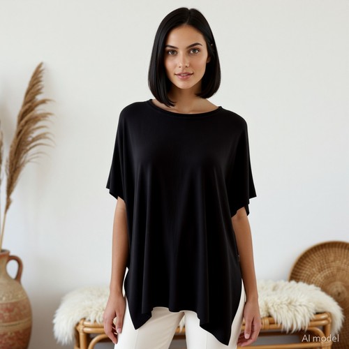 Lagenlook tunique longue noire - tunique,