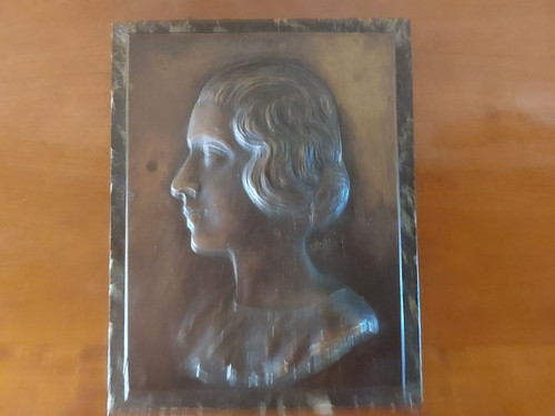 Plaque bronze sur marbre - bronze,