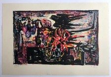 Yvette ALDE, Fleurs oiseaux, c 1950. Lithographie originale signée au crayon