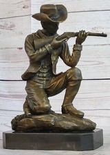 Western Art Cowboy Holding Gun Bronze Sculpture Statue Home Office Decor Figure