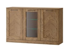 Vitrine Cozy En Verre 140x42x90cm Chêne Rustique Partiellement Massif 3 Portes