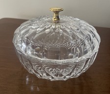 VAL SAINT LAMBERT BONBONNIÈRE CRYSTAL BOWL WITH LID GOLD RARE FINDS  SIGNED