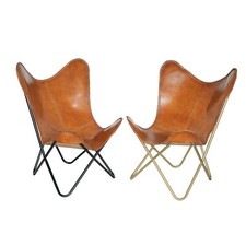 2 Pcs Chaise Longue Accent En Cuir Vintage Papillon Pliable Relax Arm Chair BKF