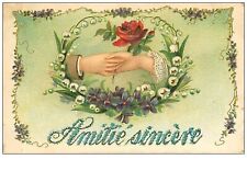 FLOWERS.HANDS.n°171.TWO HANDS STANDING.SINCERE FRIENDSHIP.PINK.FLOWERS.CP WAFFLE