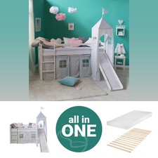 Cadre Lit superposé enfant 90x200 cm Matelas Toboggan Mezzanine Tour Homestyle4u