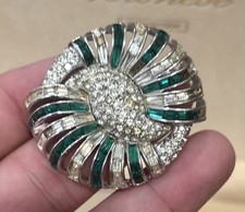 Vintage Boucher Silver Tone Green Clear  Brooch As Is Missing Rhinestones
