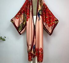 Red Peacock Kimono Batwing Cardigan Silky Robe Beach Kaftan Robe White Abaya